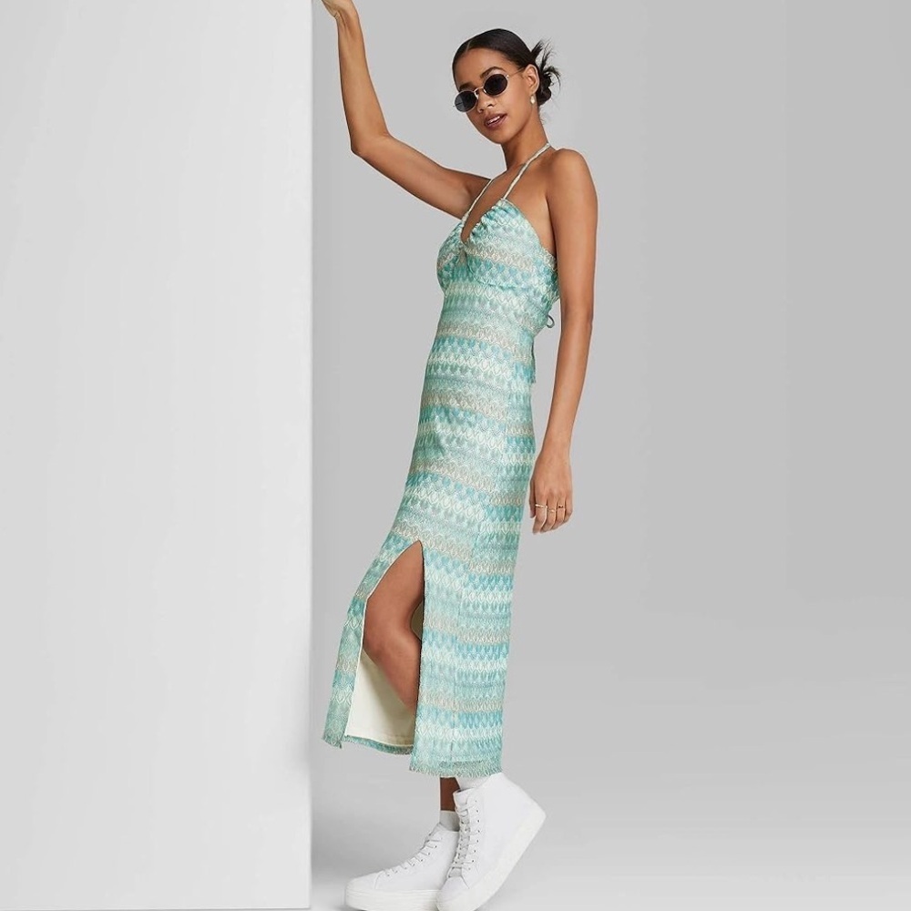 NWT target‎ wild fable crochet slip dress halter xl blue green